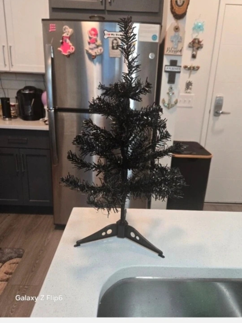 Mini Black Artificial Holiday Tree - Modern Tabletop Accent
